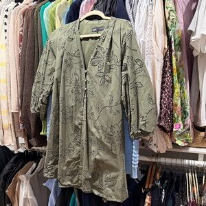 ZARA Olive Green Eyelet Button-Front Tunic